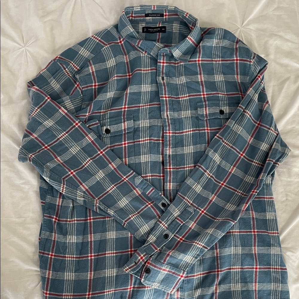 Lucky Brand Blue and Red Plaid Button-Down Shirt